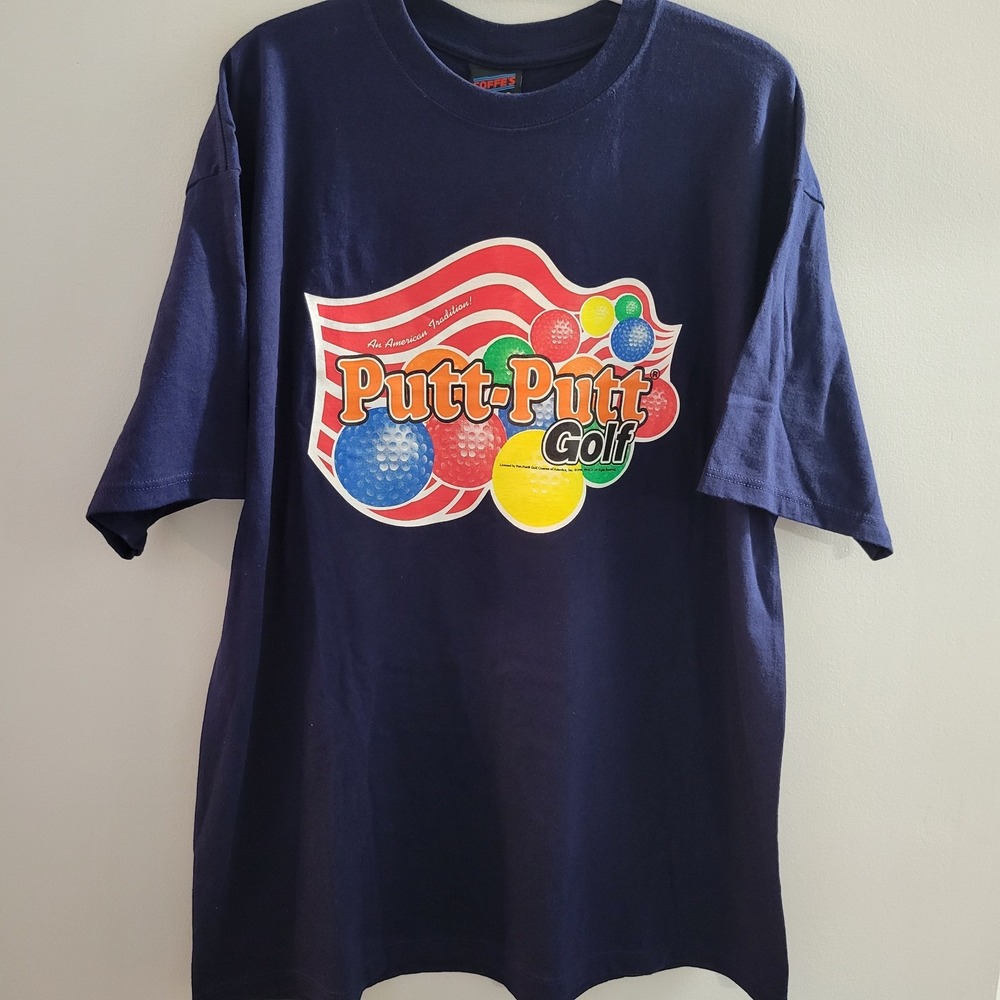 Vintage 90s Putt Putt Golf T-Shirt Size XL Made In USA Blue Soffe